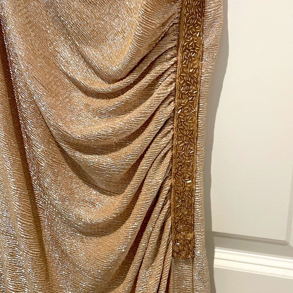 Calvin Klein Gold Off the Shoulder Evening Gown Sz 10 - Picture 2 of 6